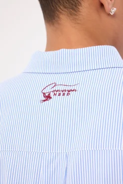 Swallows Boxy Cropped Shirt Blue Stripe