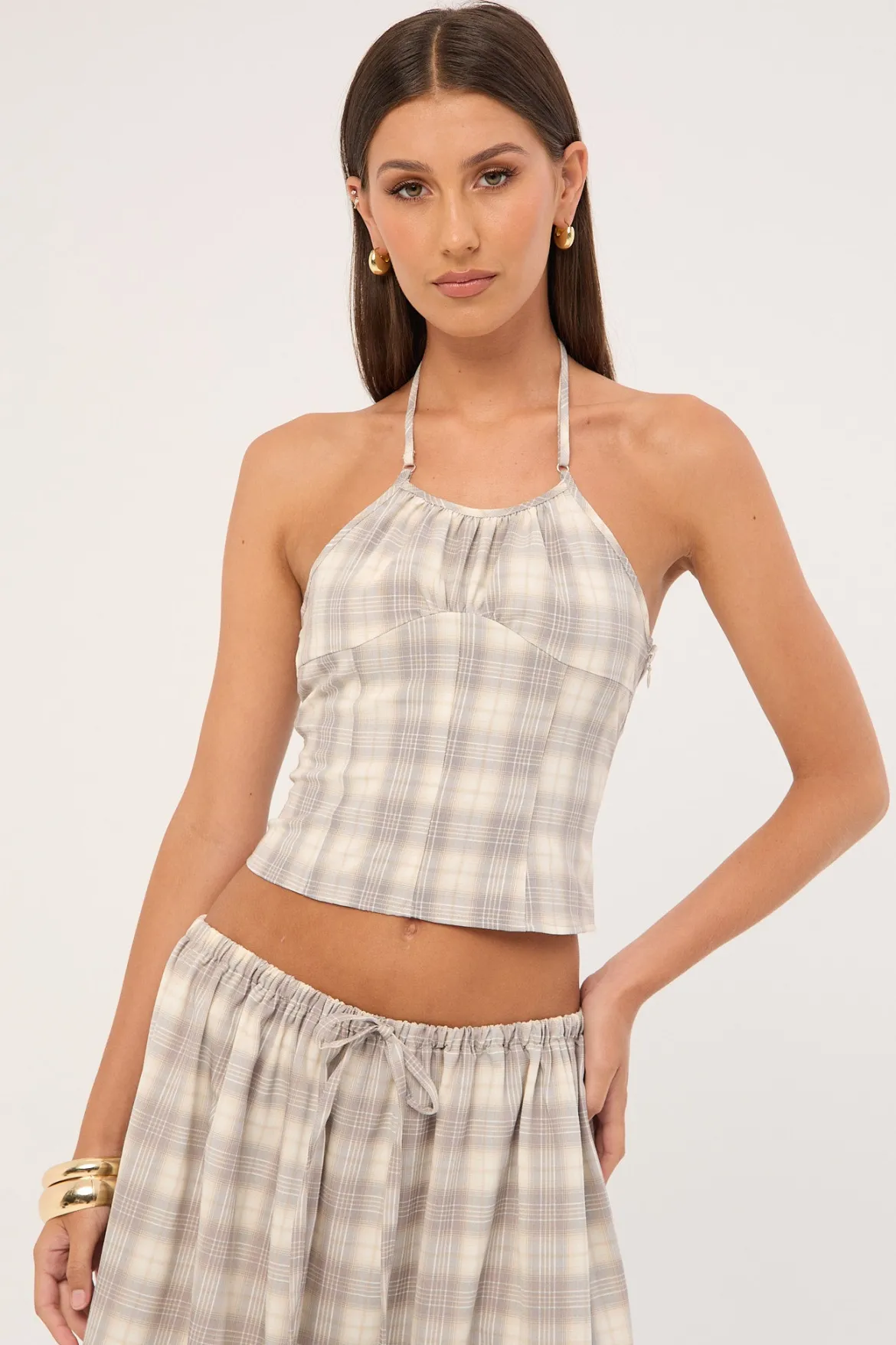 Sweet Escape Cami Smoke Plaid