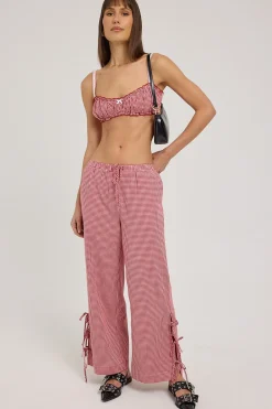 Sweet Ruby Gingham Bow Pants Red Gingham