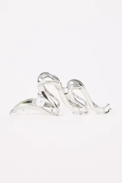 Swirly Pearl Claw Clip Silver