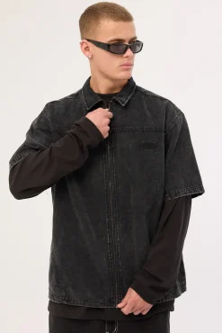 Systematic Zip Through Shirt Acid Wash Black
