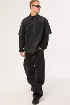 Systematic Zip Through Shirt Acid Wash Black