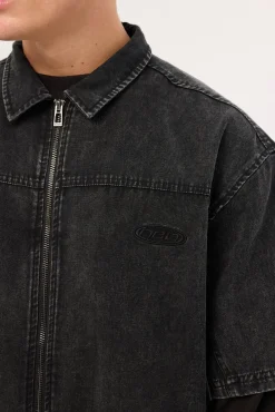Systematic Zip Through Shirt Acid Wash Black