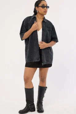 Systematic Zip Through Shirt Acid Wash Black