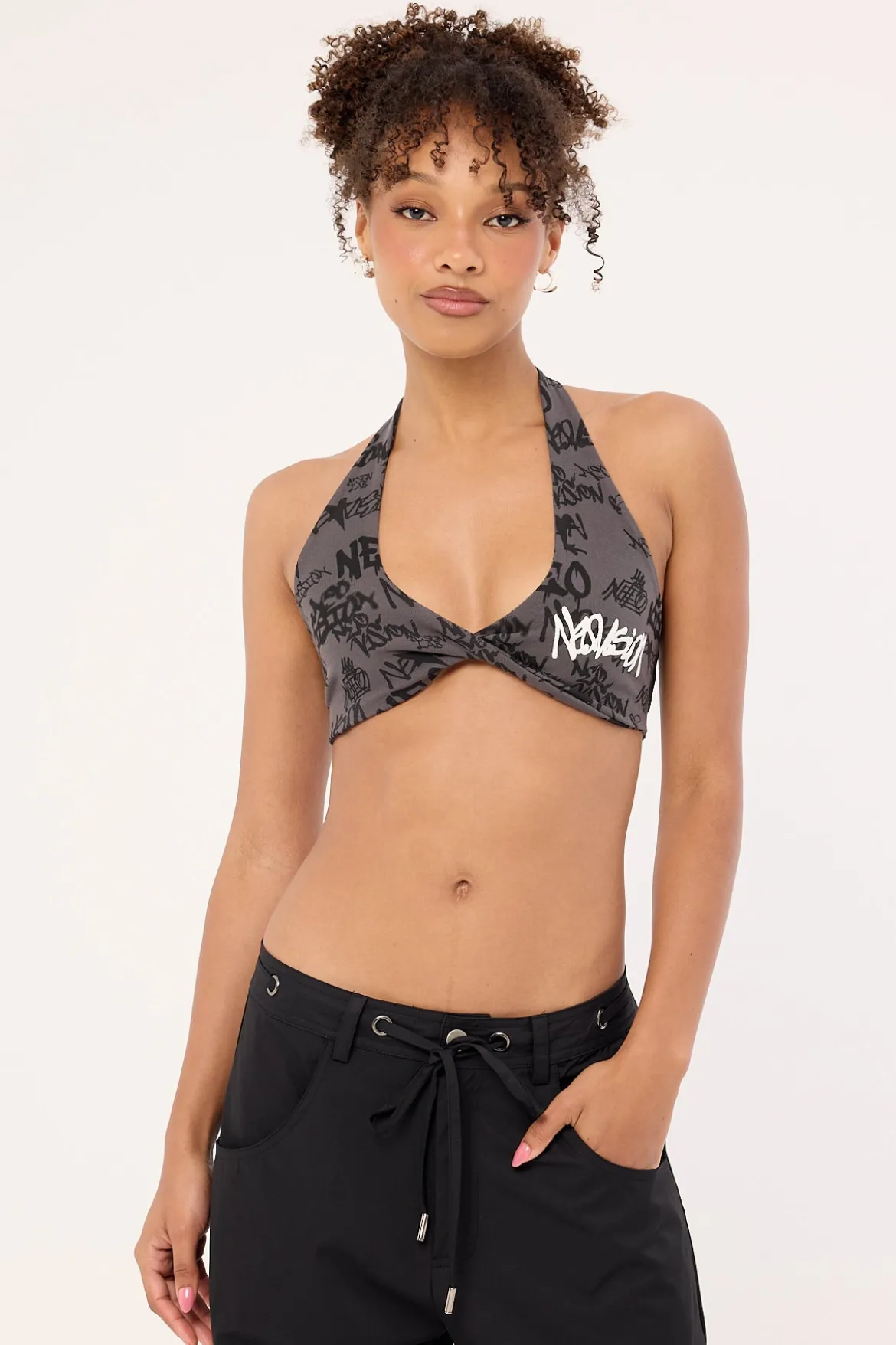 Tagger Halter Bralette Washed Black