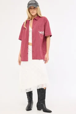 Tagger Oversize Shirt Burgundy/White Stripe