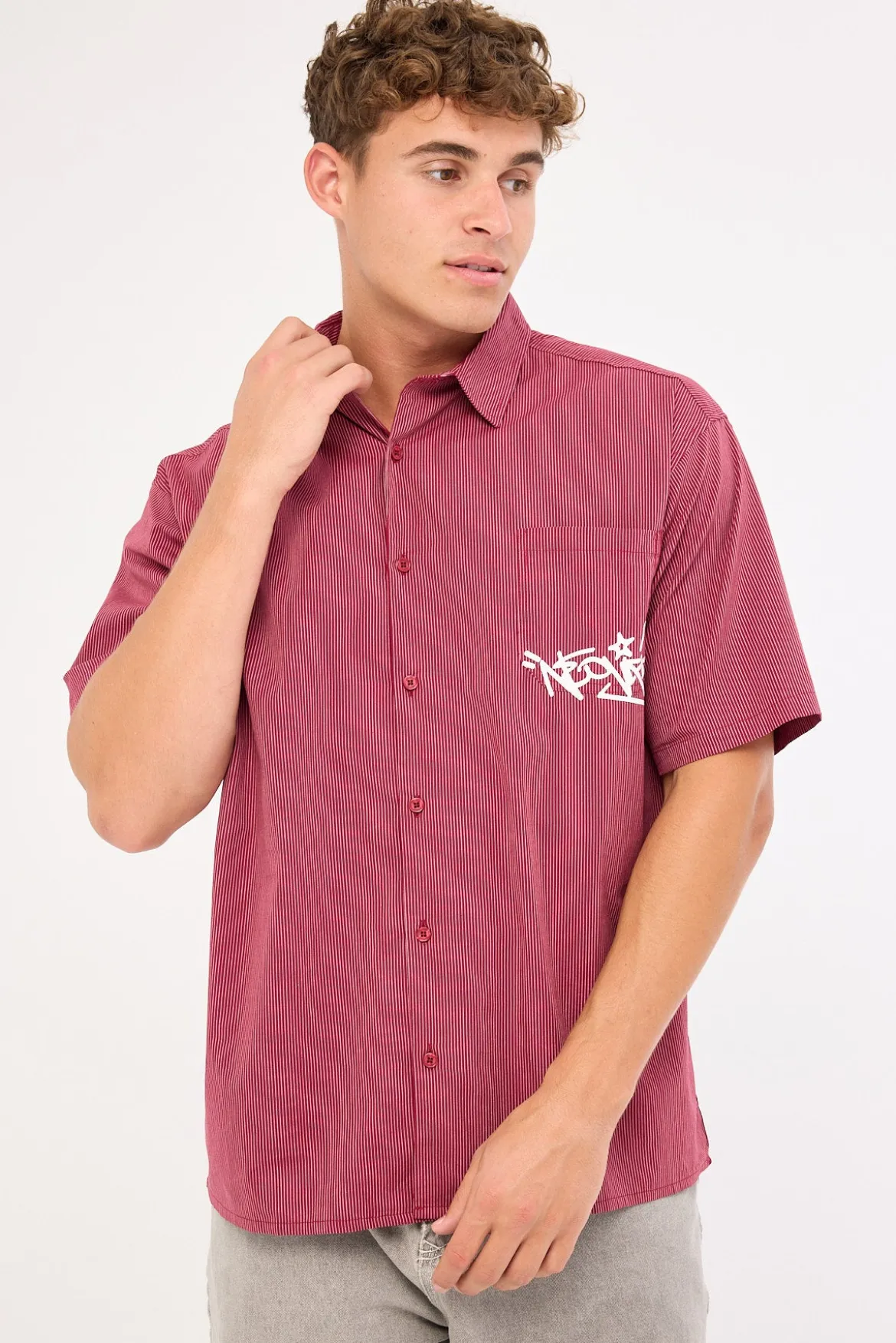 Tagger Oversize Shirt Burgundy/White Stripe