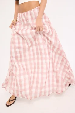 Tallin Maxi Skirt Pink Gingham