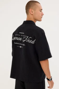 Terrence Boxy Cropped Resort Shirt Black