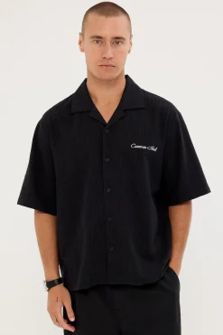 Terrence Boxy Cropped Resort Shirt Black