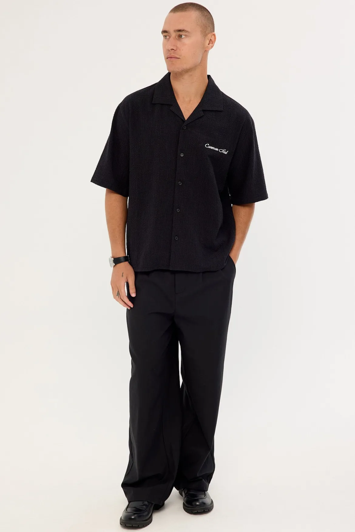 Terrence Boxy Cropped Resort Shirt Black