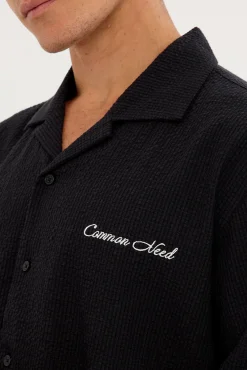 Terrence Boxy Cropped Resort Shirt Black