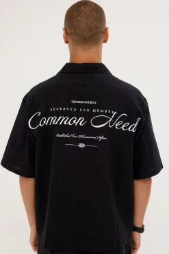 Terrence Boxy Cropped Resort Shirt Black