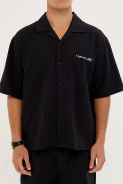 Terrence Boxy Cropped Resort Shirt Black