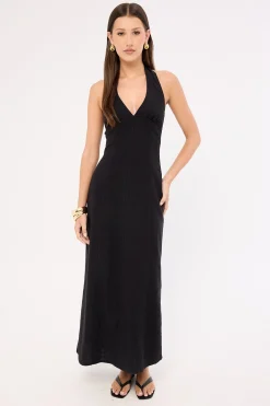 Tessa Halter Linen Maxi Dress Black