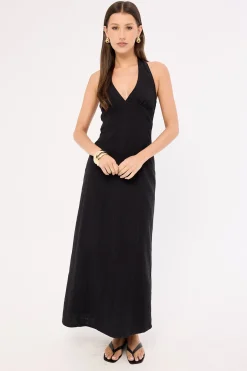 Tessa Halter Linen Maxi Dress Black
