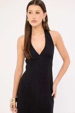 Tessa Halter Linen Maxi Dress Black