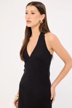 Tessa Halter Linen Maxi Dress Black