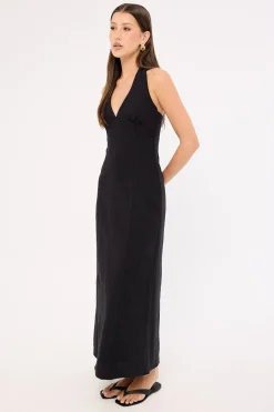 Tessa Halter Linen Maxi Dress Black