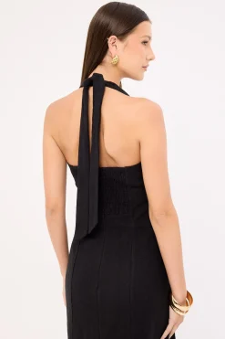 Tessa Halter Linen Maxi Dress Black