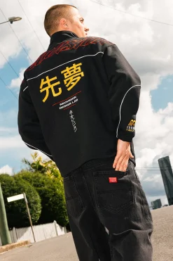 Throttle Elastic Quarter Zip Crew Black