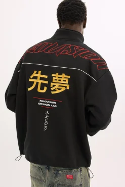 Throttle Elastic Quarter Zip Crew Black