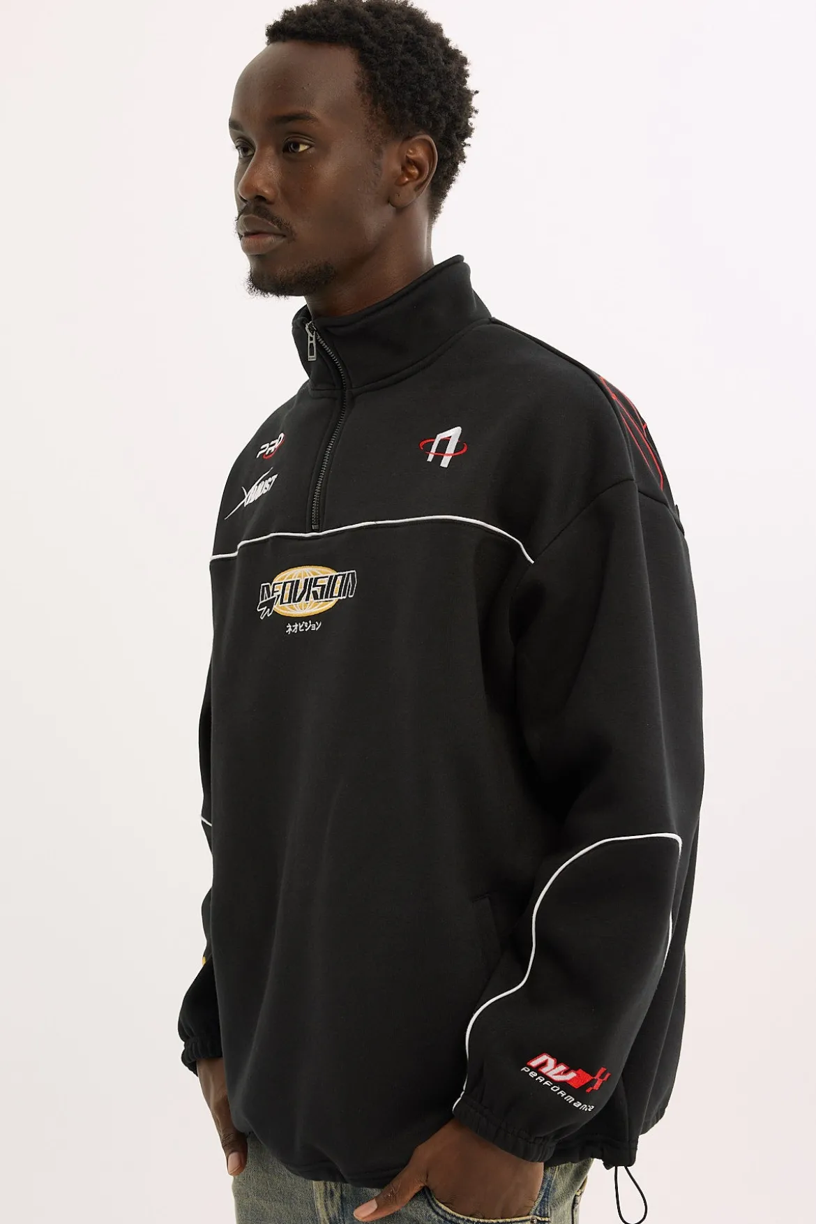 Throttle Elastic Quarter Zip Crew Black