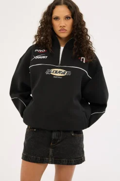 Throttle Elastic Quarter Zip Crew Black