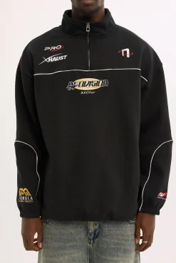 Throttle Elastic Quarter Zip Crew Black