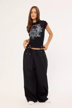Tombed Lace Front Baby Tee Black