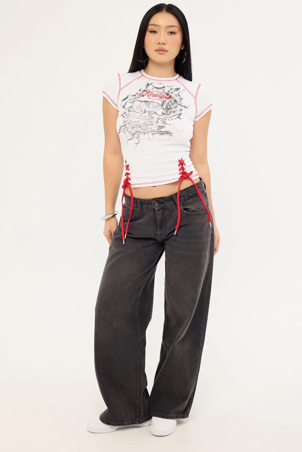 Tombed Lace Front Baby Tee White