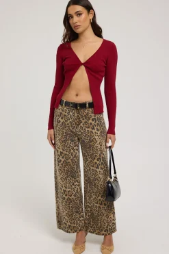 Tori Twist Front Long Sleeve Knit Top Red