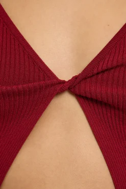 Tori Twist Front Long Sleeve Knit Top Red