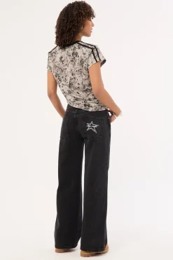 Torn Instinct Low Baggy Jean Washed Black