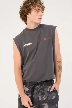 Torque Cropped Muscle Tank Washed Black