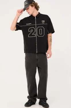 Track Day Oversize Zip Through Shirt Black