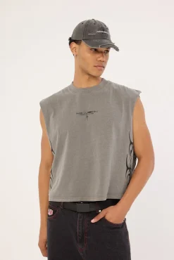 Tribal Cropped Muscle Tank Acid Grey