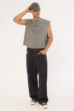 Tribal Cropped Muscle Tank Acid Grey