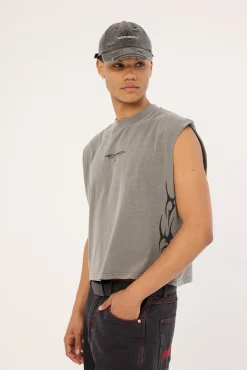 Tribal Cropped Muscle Tank Acid Grey