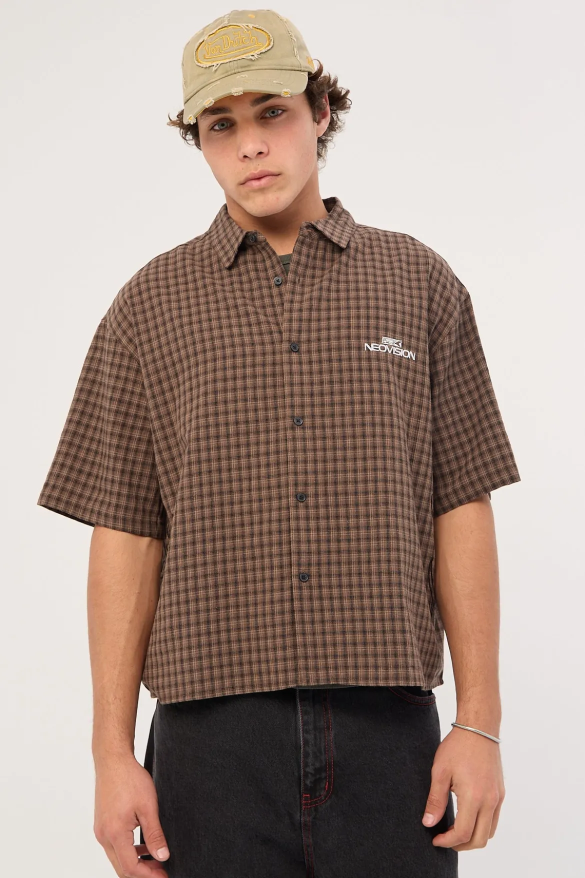 Tribal Oversize Cropped Shirt Brown Check