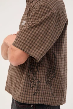 Tribal Oversize Cropped Shirt Brown Check