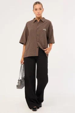 Tribal Oversize Cropped Shirt Brown Check