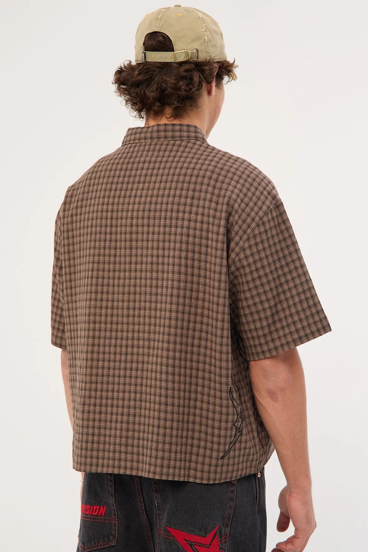 Tribal Oversize Cropped Shirt Brown Check