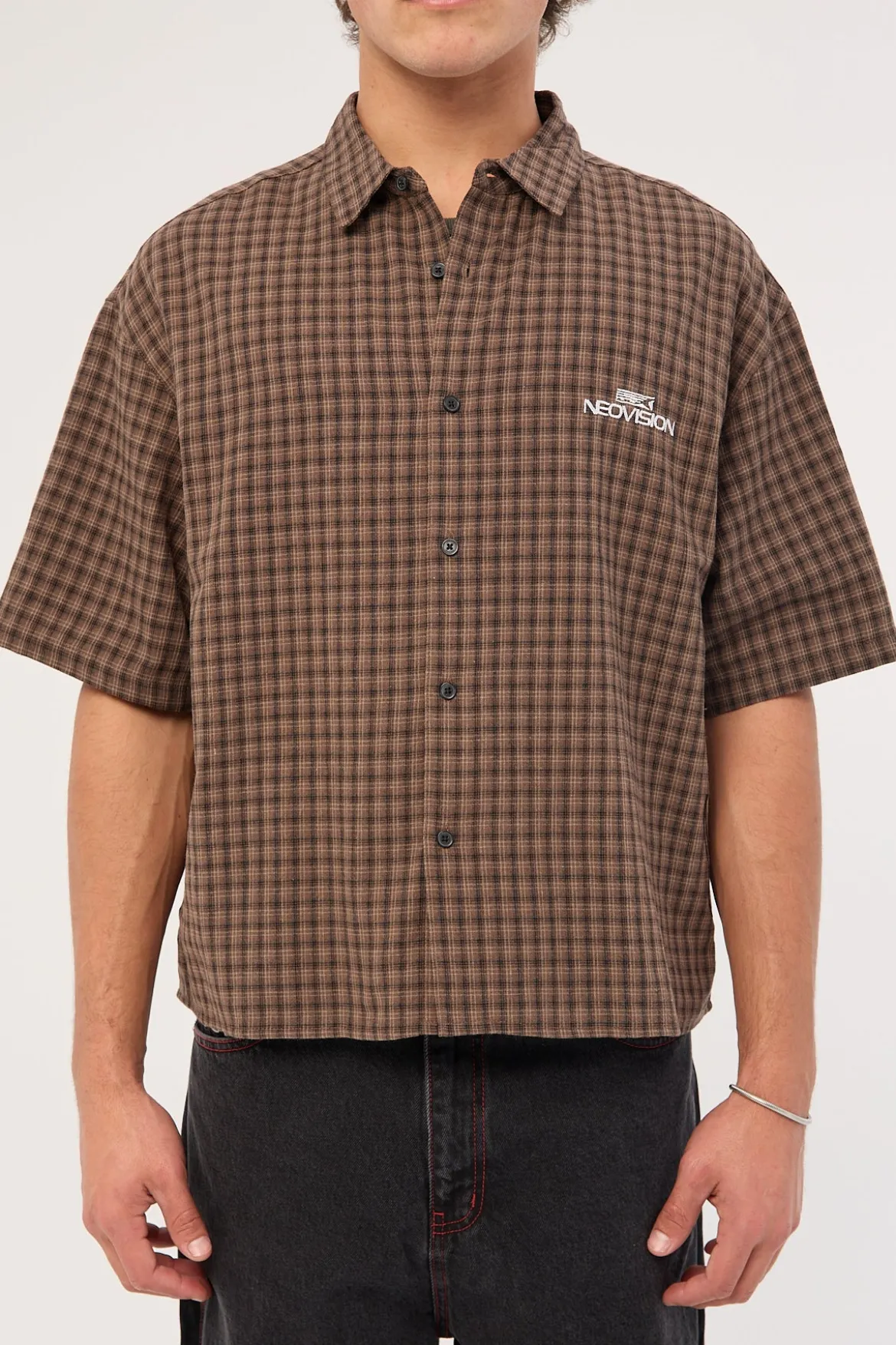 Tribal Oversize Cropped Shirt Brown Check