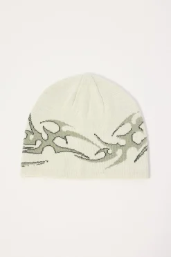Tribal Skull Cap Beanie Off White