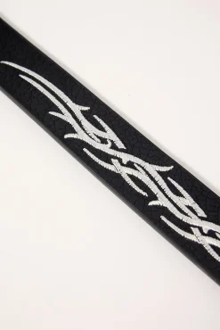 Tribal Slim Leather Belt Black