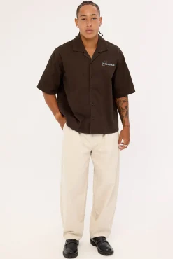 Tropic Shores Boxy Cropped Resort Shirt Coffee Brown