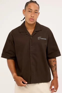 Tropic Shores Boxy Cropped Resort Shirt Coffee Brown
