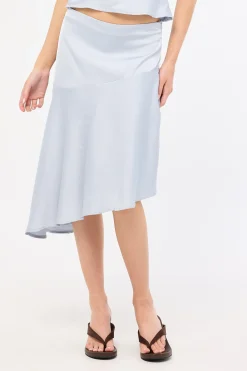 True Romance Satin Midi Skirt Ice Blue