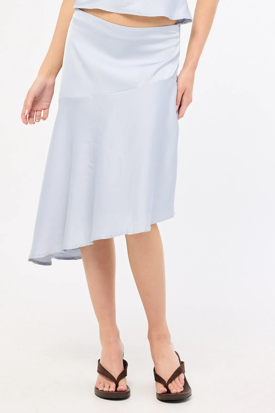 True Romance Satin Midi Skirt Ice Blue